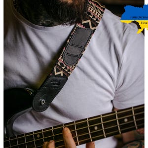 Free Headstock Adapter to Handmade Guitar or Ukulele Strap, Tapestry Fabric straps, Genuine Leather Ends and Picks Pockets, Ukulele strap