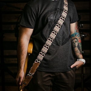 StrapsAndAdds  guitar strap gift with genuine leather ends and picks pockets for ukulele, acoustic, electric or bass guitar, made in Ukraine