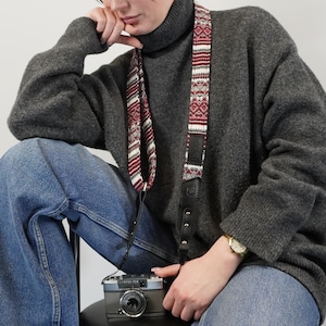 Bandoulière personnalisée de style ethnique, tissu de tapisserie confortable personnalisé et tour de cou en cuir pour appareils photo argentiques