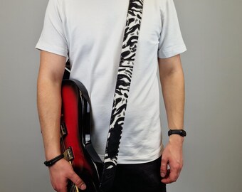 Personalized Felard Leather Guitar Strap with Fabric Core, Handmade Ukulele strap, Pick Holder & Free Headstock Adapter, fathers day gift