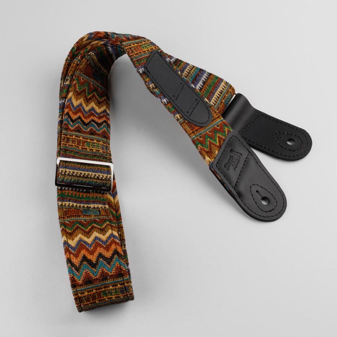 Boho Guitar Strap With Black Leather Ends, Guitar Strap for Guitarist ...