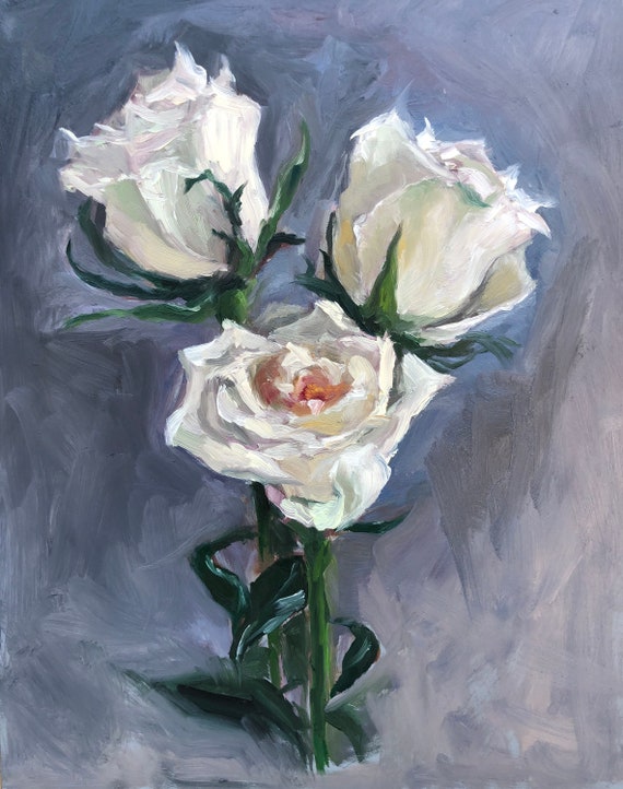 White Roses Original Oil Painting Etsy