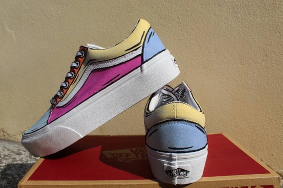 Vans old skool cartoon verander van kleur door zonlicht wit - Etsy België
