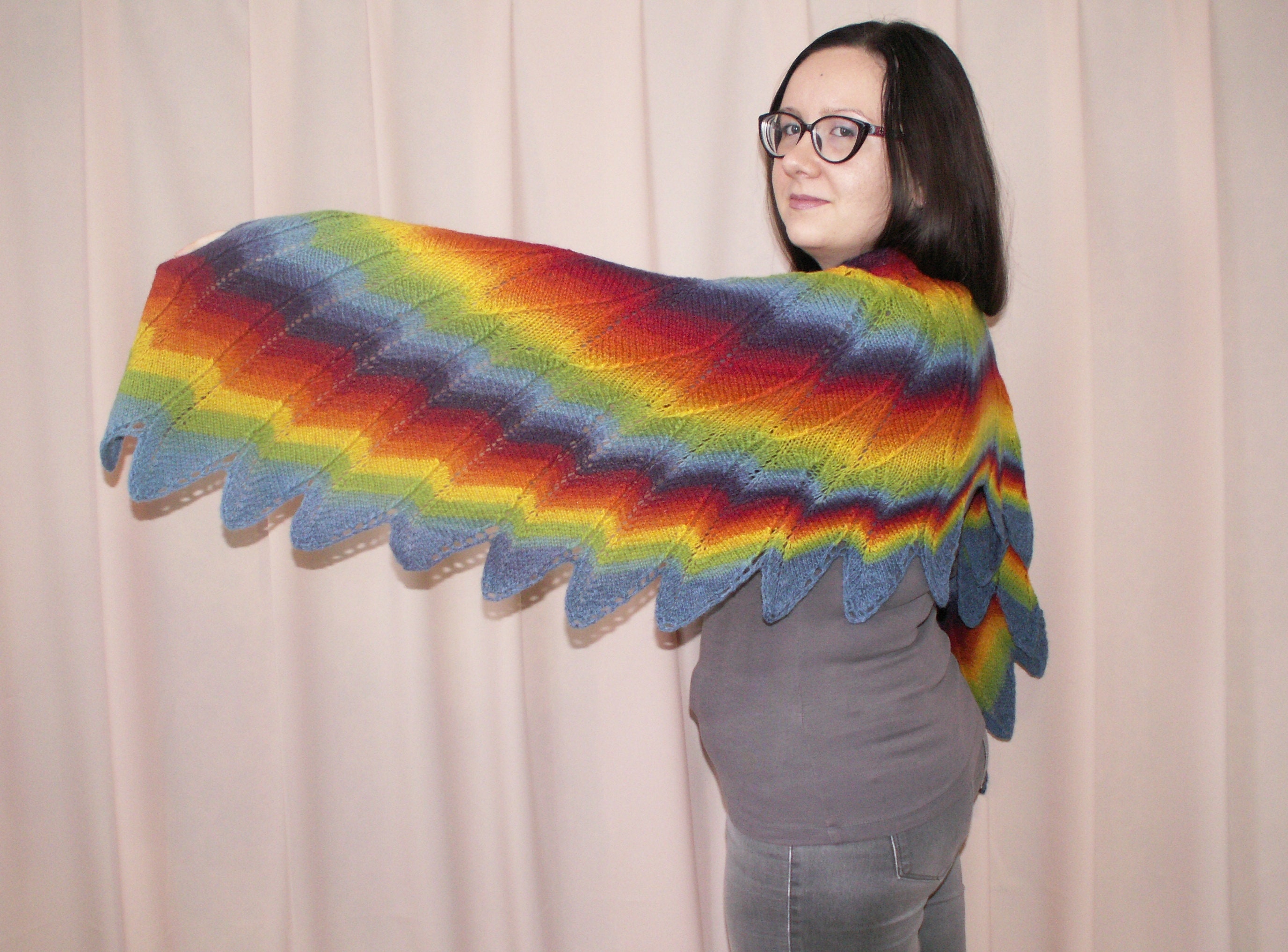 Knitted shawl bird wings. Hand knitting. Exotic rainbow color Etsy