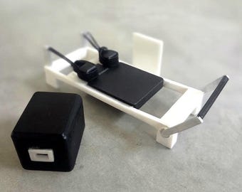 Miniature Pilates Reformer & Box, customizable logo and size