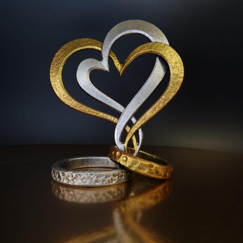 Personalized Iron Hearts and Rings, 6th iron anniversary mariage gift, iron wedding anniversary gifts for her, unique gifts for the couple image 6