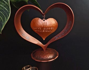 Regalo personalizado para el séptimo o vigésimo segundo aniversario, corazón de cobre forjado, regalo para el séptimo aniversario de bodas, aniversario de bodas de cobre, regalo para ella