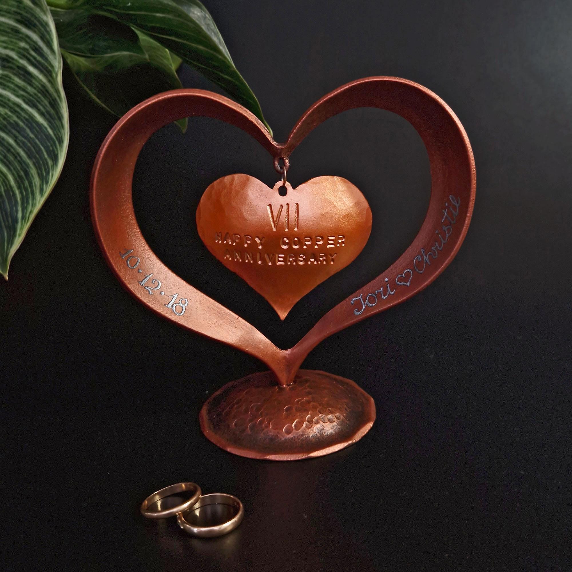 Personalized 7th or 22nd Anniversary Gift, Forged Copper Heart, 7th Personalized 7th or 22nd Anniversary Gift, Forged Copper Heart, 7th