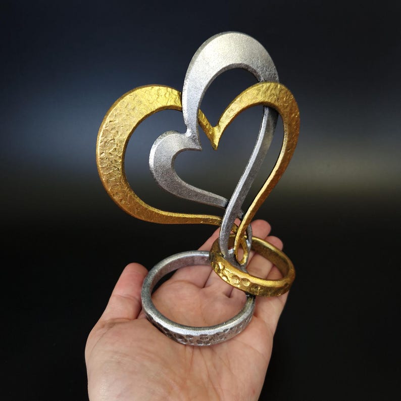 Personalized Iron Hearts and Rings, 6th iron anniversary mariage gift, iron wedding anniversary gifts for her, unique gifts for the couple image 9