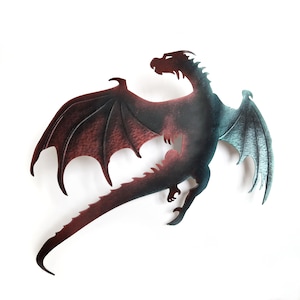 Fliegender Drache aus Eisen, Wanddekoration aus Metall, Metallkunst für den Garten, Fantasy-Wandskulptur, Fantasy-Hängedrache, Fantasy-Geschenk aus Eisen