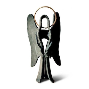 Angel metal sculpture,Angel with a halo and a book, Forged, angel gift, angel souvenir, forged handmade angel statue
