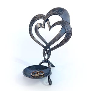 Personalized 6th or 11th Anniversary Ring Bowl with Metal Intertwining Hearts Sculpture