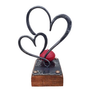 Personalized 6th Anniversary gift, Hearts on a wooden stand, Iron hearts, Wedding gift, Interlinked Metal Hearts, Wrought Iron gift for her