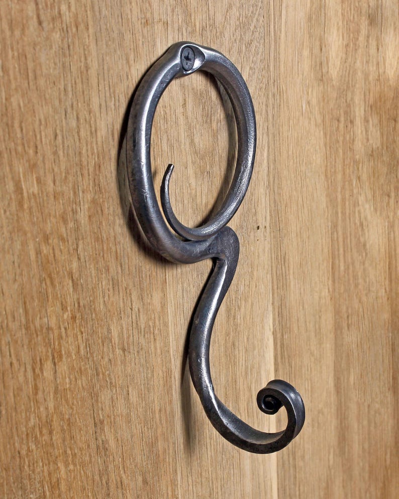 Wrought iron Arty Circle hook. Forged Towel hook. Robe hooks. Bathroom hooks. Metal hooks. Metal hanger. Wall hanger. Rustic iron robe hook image 9