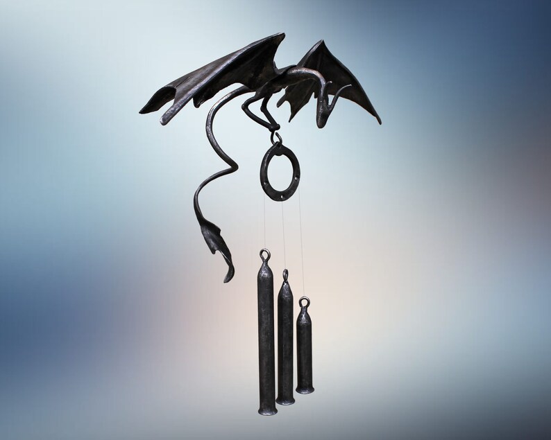 Dragon wind chime, Iron Hanging Dragon, Wind catcher, Garden decor, Home decor, Fantasy dragon, Iron Gift, Dragon figurine, Iron sculpture