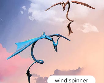Iron dragon wind spinner, Fantasy Wind catcher, Dragon window hanging, Dragon Garden art, Outdoor Dragon figurine, Fantasy birthday gift