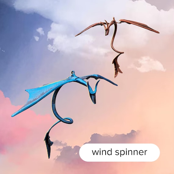 Iron dragon wind spinner, Fantasy Wind catcher, Dragon window hanging, Dragon Garden art, Outdoor Dragon figurine, Fantasy birthday gift