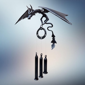 Windspiel aus Metall mit Drachenmotiv, Windfänger, Hängender Drache aus Eisen, Gartendeko, Wohndeko, Fantasy-Geburtstagsgeschenk, Drachenfigur aus Eisen