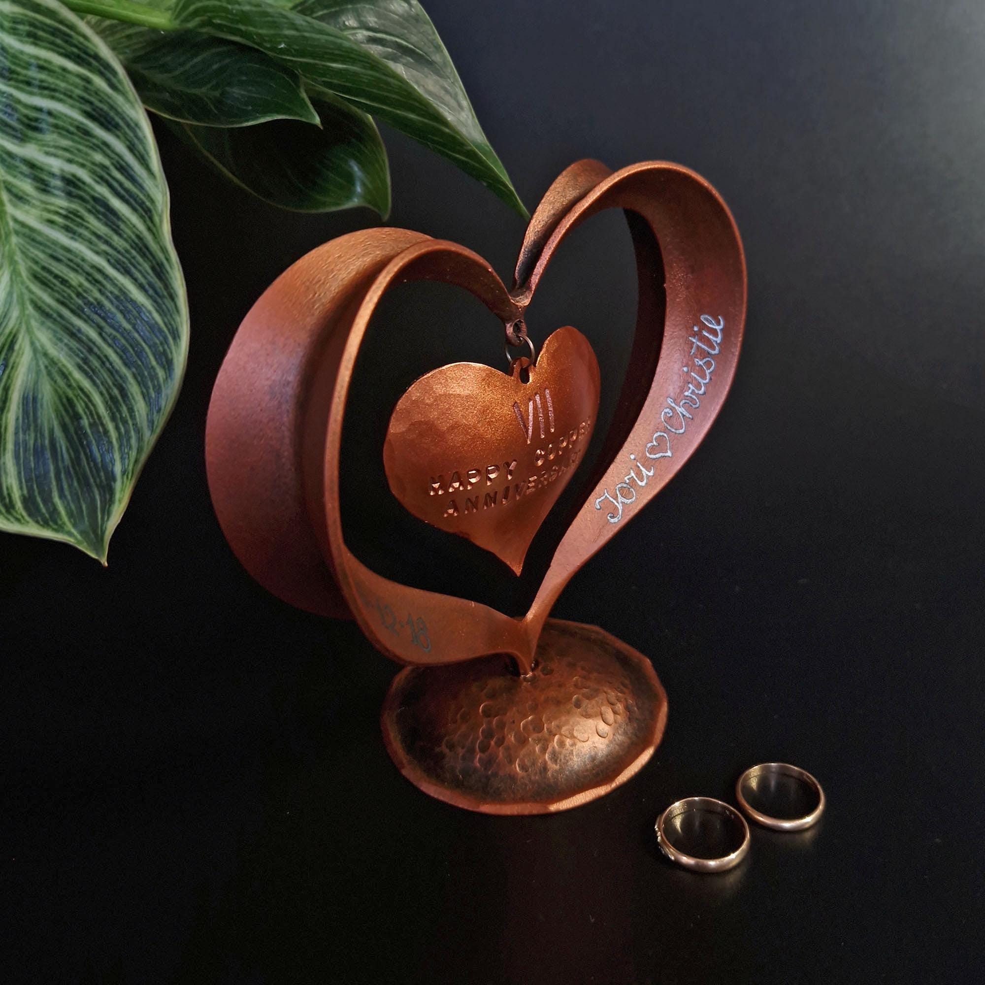 Personalized 7th or 22nd Anniversary Gift, Forged Copper Heart, 7th Personalized 7th or 22nd Anniversary Gift, Forged Copper Heart, 7th