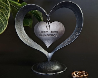 Regalo personalizado para el sexto aniversario, corazón de hierro forjado, regalo de boda de hierro, regalo de aniversario de boda de hierro, regalo de aniversario artesanal para ella.