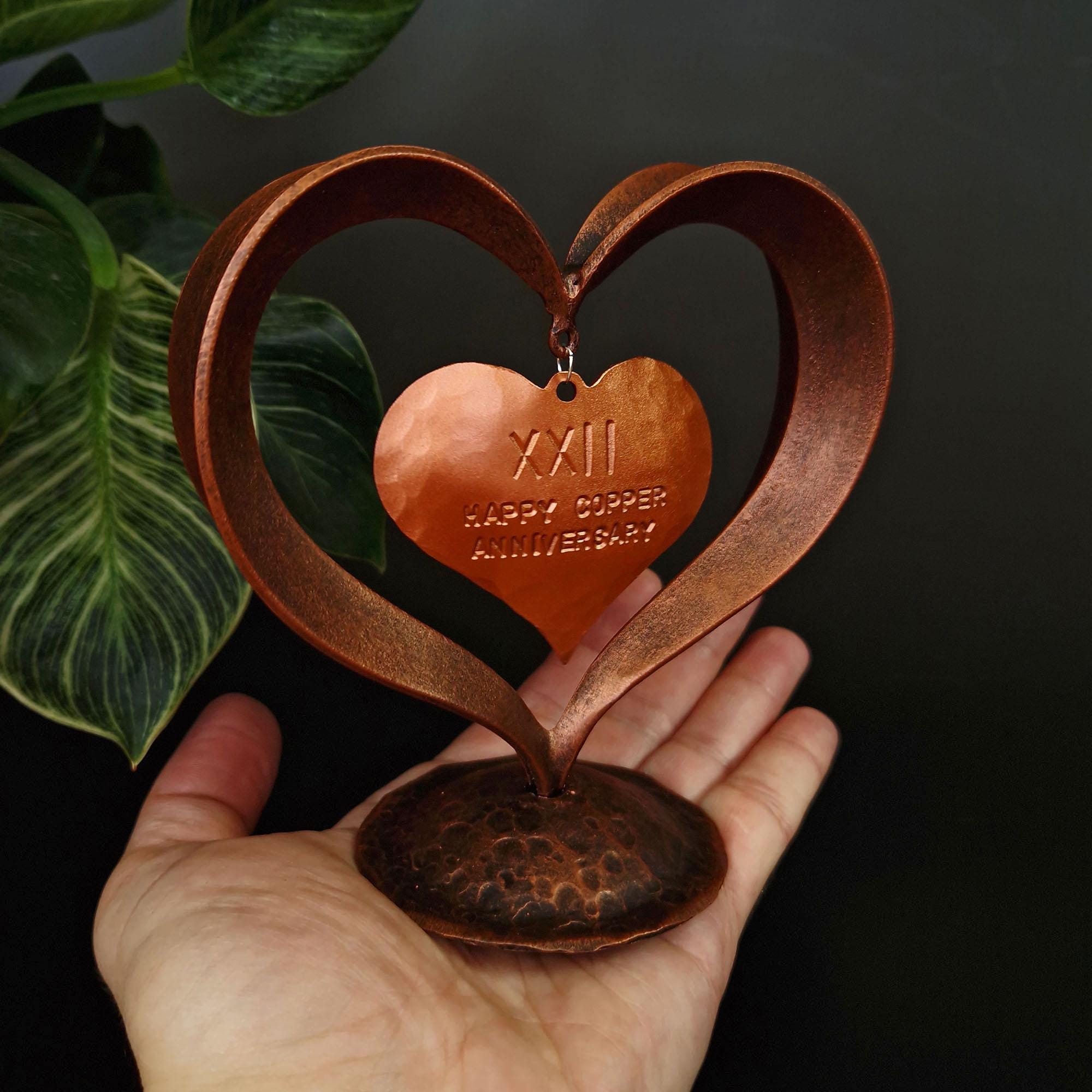 Personalized 7th or 22nd Anniversary Gift, Forged Copper Heart, 7th