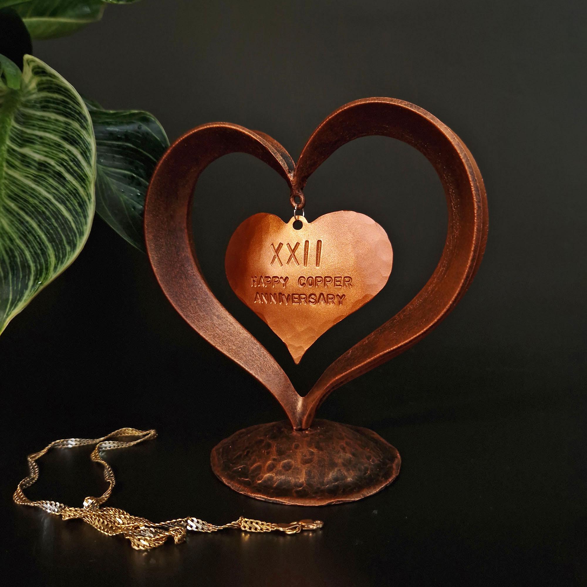 Personalized 7th or 22nd Anniversary Gift, Forged Copper Heart, 7th Personalized 7th or 22nd Anniversary Gift, Forged Copper Heart, 7th