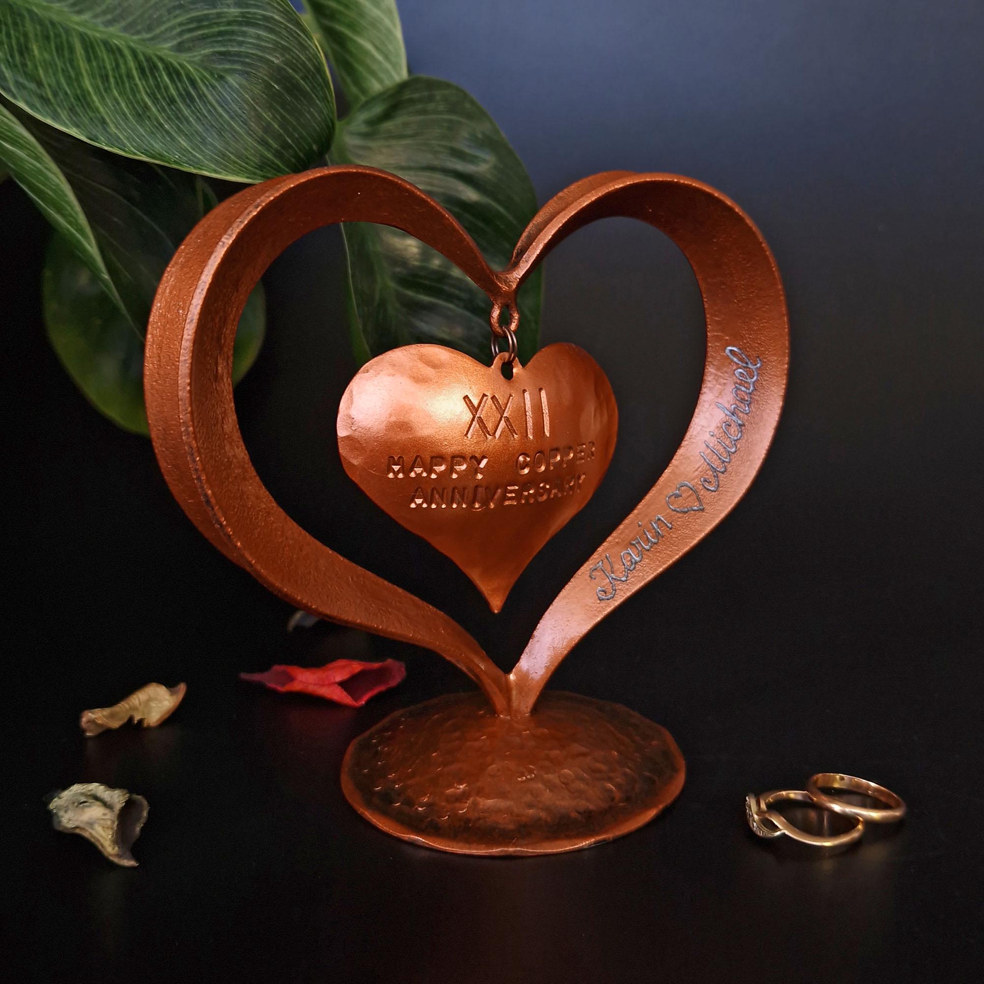 Personalized 7th or 22nd Anniversary Gift, Forged Copper Heart, 7th Personalized 7th or 22nd Anniversary Gift, Forged Copper Heart, 7th