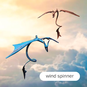 Iron dragon wind spinner, Fantasy Wind catcher, Dragon window hanging, Dragon Garden art, Outdoor Dragon figurine, Fantasy birthday gift
