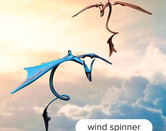 Iron dragon wind spinner, Fantasy Wind catcher, Dragon window hanging, Dragon Garden art, Outdoor Dragon figurine, Fantasy birthday gift
