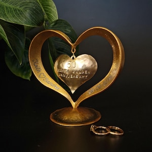 Regalo personalizado para el 50.º aniversario de bodas de oro, Corazón de oro forjado, Regalo para el 50.º aniversario de bodas, Regalo de aniversario de bodas de oro