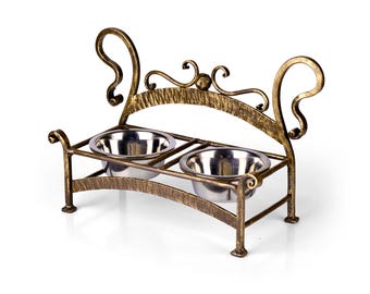 2 Bowl Pet Feeding Stand, Wrought Iron luxury Pet Furniture, pet accessories, dog or cat food stand, Double Bowl stand