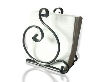 Forged napkin holder, hand crafted vertical iron paper napkin holder, kitchen decor, kitchen storage