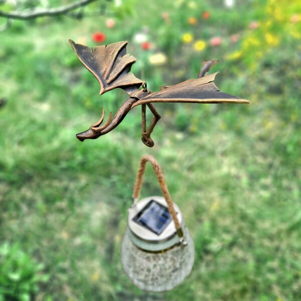 Garden Dragon with a Lantern, Iron Hanging Garden Dragon, Garden decor, Garden Solar Lantern, Fantasy dragon, Iron Fantasy Lantern Holder