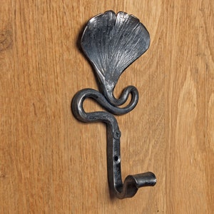 Wrought iron Ginkgo hook. Forged Towel hook. Robe hooks. bathroom hooks. metal hooks. metal hanger. wall hanger. Rustic iron robe hook