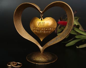 Personalized 8th, 19th or 22nd Anniversary gift, Forged bronze heart, 8th wedding anniversary gift, Bronze Wedding Anniversary, Bronze Gift