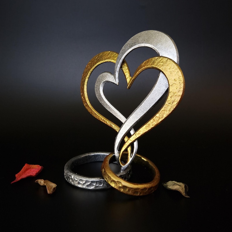 Personalized Iron Hearts and Rings, 6th iron anniversary mariage gift, iron wedding anniversary gifts for her, unique gifts for the couple image 4