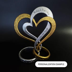 Personalized Iron Hearts and Rings, 6th iron anniversary mariage gift, iron wedding anniversary gifts for her, unique gifts for the couple image 3