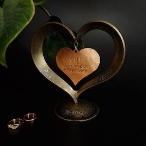 Personalisiertes Geschenk zum 8., 19. oder 22. Jahrestag, Geschmiedetes Bronzeherz, Geschenk zum 8. Hochzeitstag, Bronzehochzeitstag, Bronzegeschenk