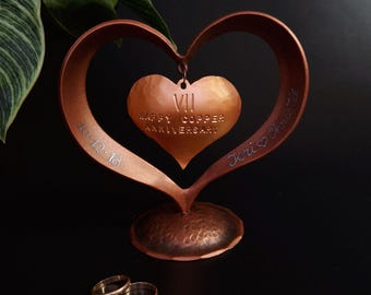 Personalized 7th or 22nd Anniversary gift, Forged copper heart, 7th wedding anniversary gift, Copper Wedding Anniversary, Gift for Her