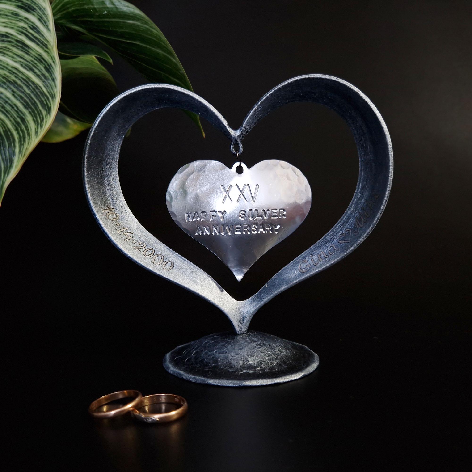 Personalized 25th Silver Anniversary Gift, Forged Silver Heart