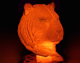 Tiger Head - 3D Printed Accent Lamp, Bust, Animal, Table Lamp, Novelty Lamp, LED Light, Ambient Light, Small Accent Lamp, Decoration Gifts