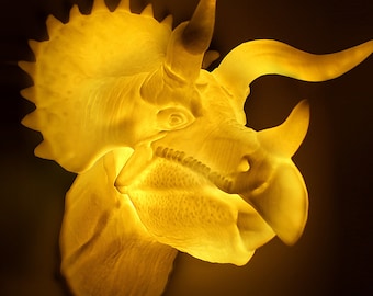 Triceratops - Wall Hanging 3D Printed Accent Lamp, Triceratops, Novelty Lamp, LED Light, Ambient Light, Small Accent Lamp, Decoration Gifts
