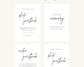 Digital Wedding Sign Bundle, Modern Black and White Wedding Signage Bundle, Editable Wedding Signs Canva Template, Ceremony, Reception