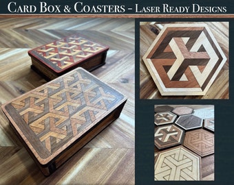 Geometric Deck of Card Box Digital Download Bundle with coaster and trivet options - SVG and 4 other file types - Game Night Gifts by WHC