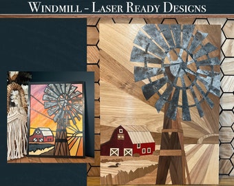 Windmill with Barn Digital Download SVG Laser cut files - Showstopper with DIY Option - Glowforge projects - fits in 20 x 12 inch lasers