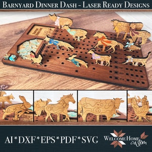 Barnyard Dinner Dash Game laser cut files - Family Game Night - gift for barnyard animal lover - functional décor - Digital Download - SVG