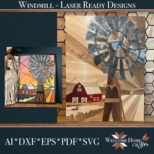 Windmill with Barn Digital Download SVG Laser cut files - Showstopper with DIY Option - Glowforge projects - fits in 20 x 12 inch lasers