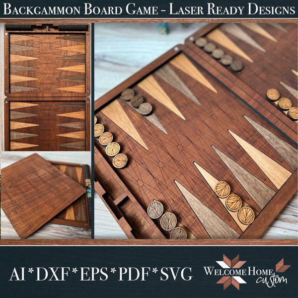 Backgammon Game Laser Cut SVG Design with Ornament - Family Game Night - Digital Download - Heirloom Board Game - Welcome Home Custom