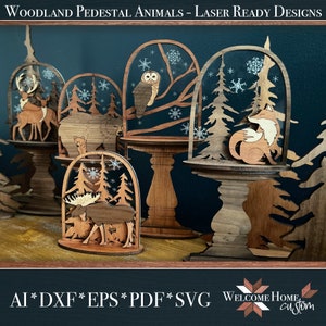 Woodland Animal Laser cut Files Bundle with Faux Cloche on Pedestal detail SVG PDF formats by Welcome Home Custom