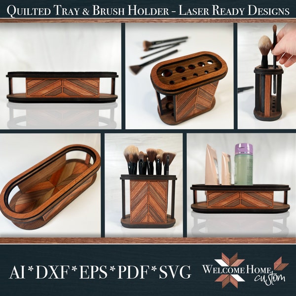 Quilted Tray and Makeup Brush Holder SVG Digital Download for Laser cutters - Farmhouse Home Decor - Fits Glowforge, works in most lasers